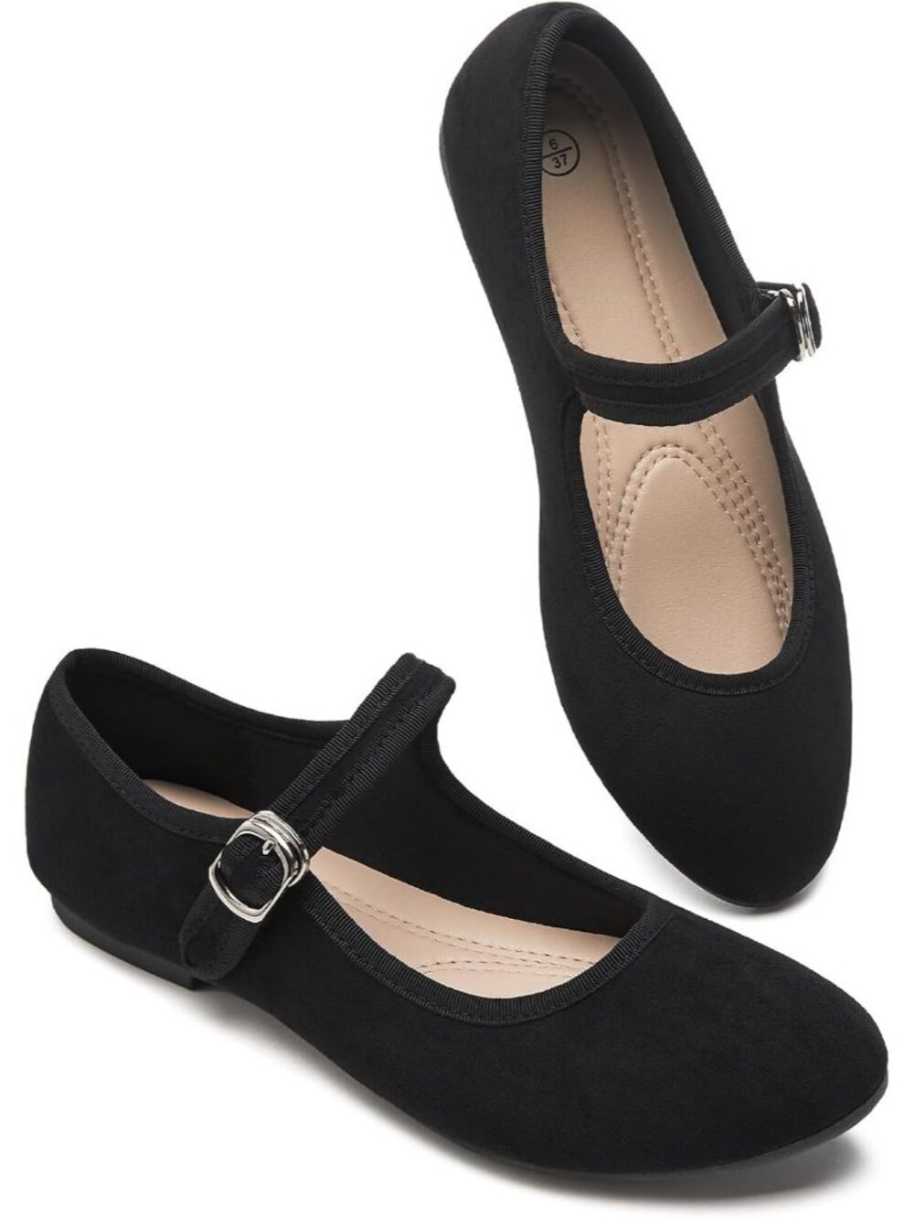 Women's Black Faux Suede Adjustable Buckle Mary Jane Casual Dressy Flats Shoes